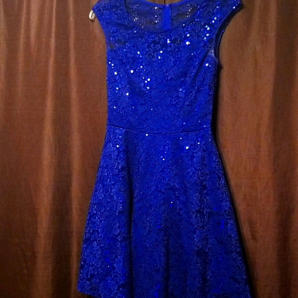 NwT LA SCALA SZ S/Chico Blue Sequin Dres